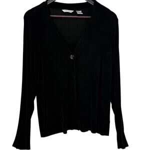 Laura Ashley Black One Button Cardigan Womens XL Acetate Blend Stretch Knit Top